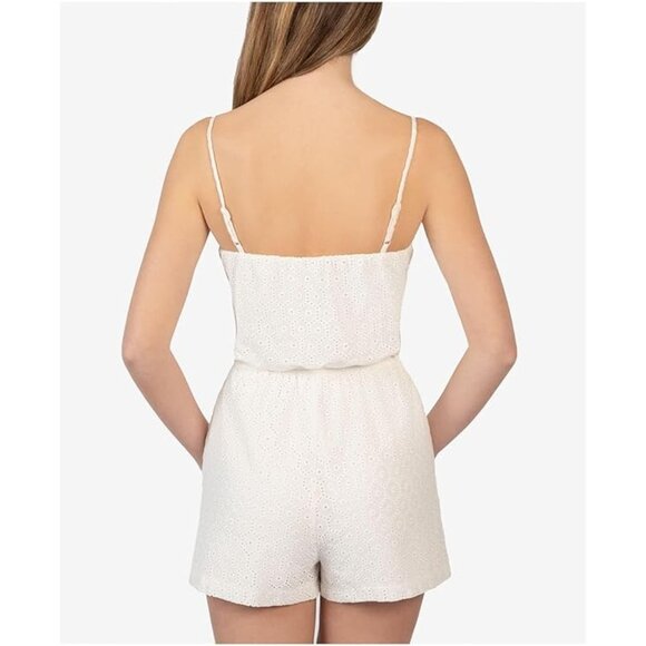 B DARLIN Womens White Eyelet Spaghetti Strap Jumpsuit, Slip-on Style, Adjustable - Picture 2 of 3